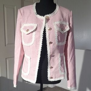 Pink Bouclé Trim Jacket - Women’s Tailored Coat